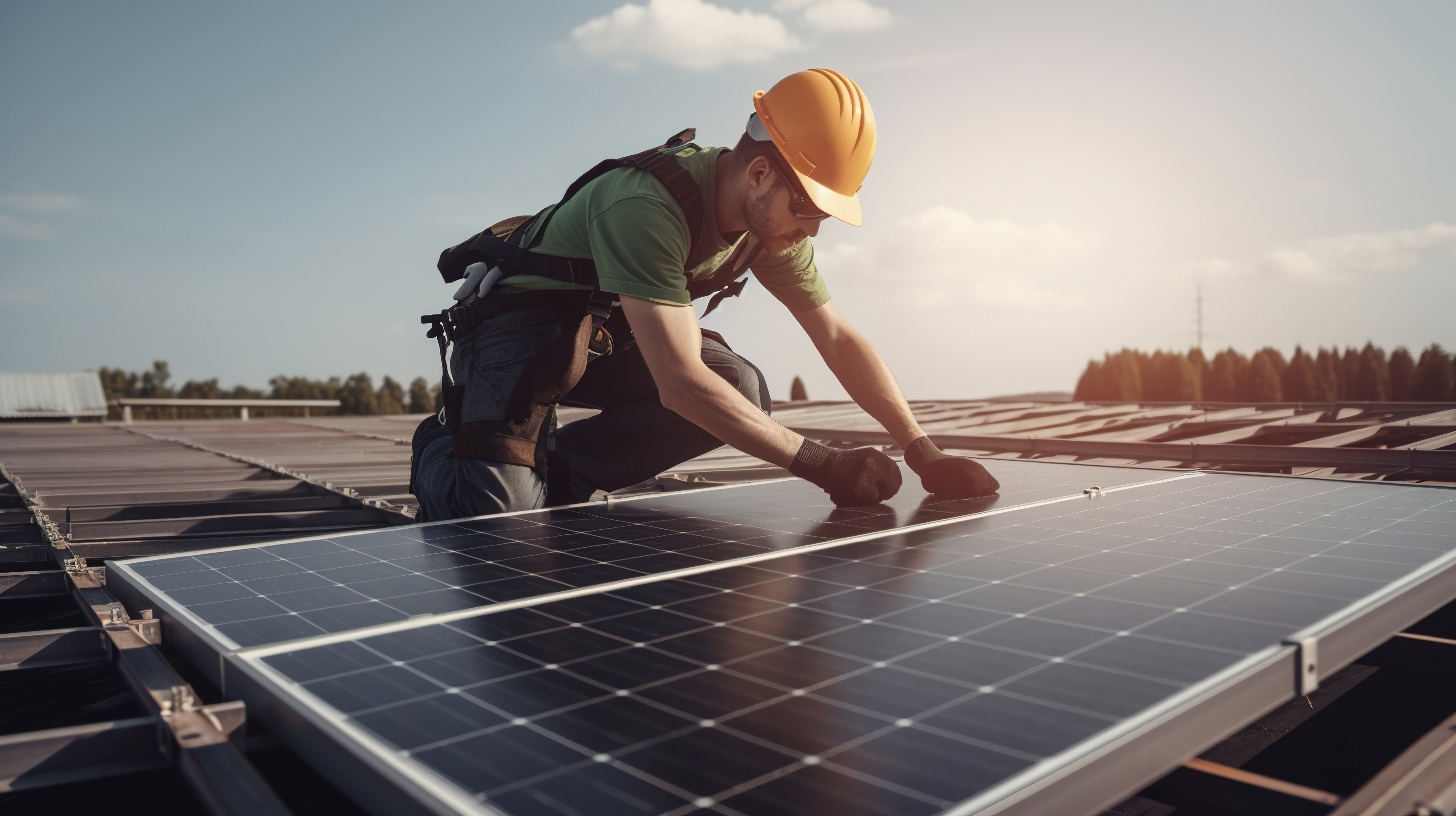 employer de sea sun énergie posant un panneau Photovoltaïque sur le toit d'une maison sur la Côte Basque